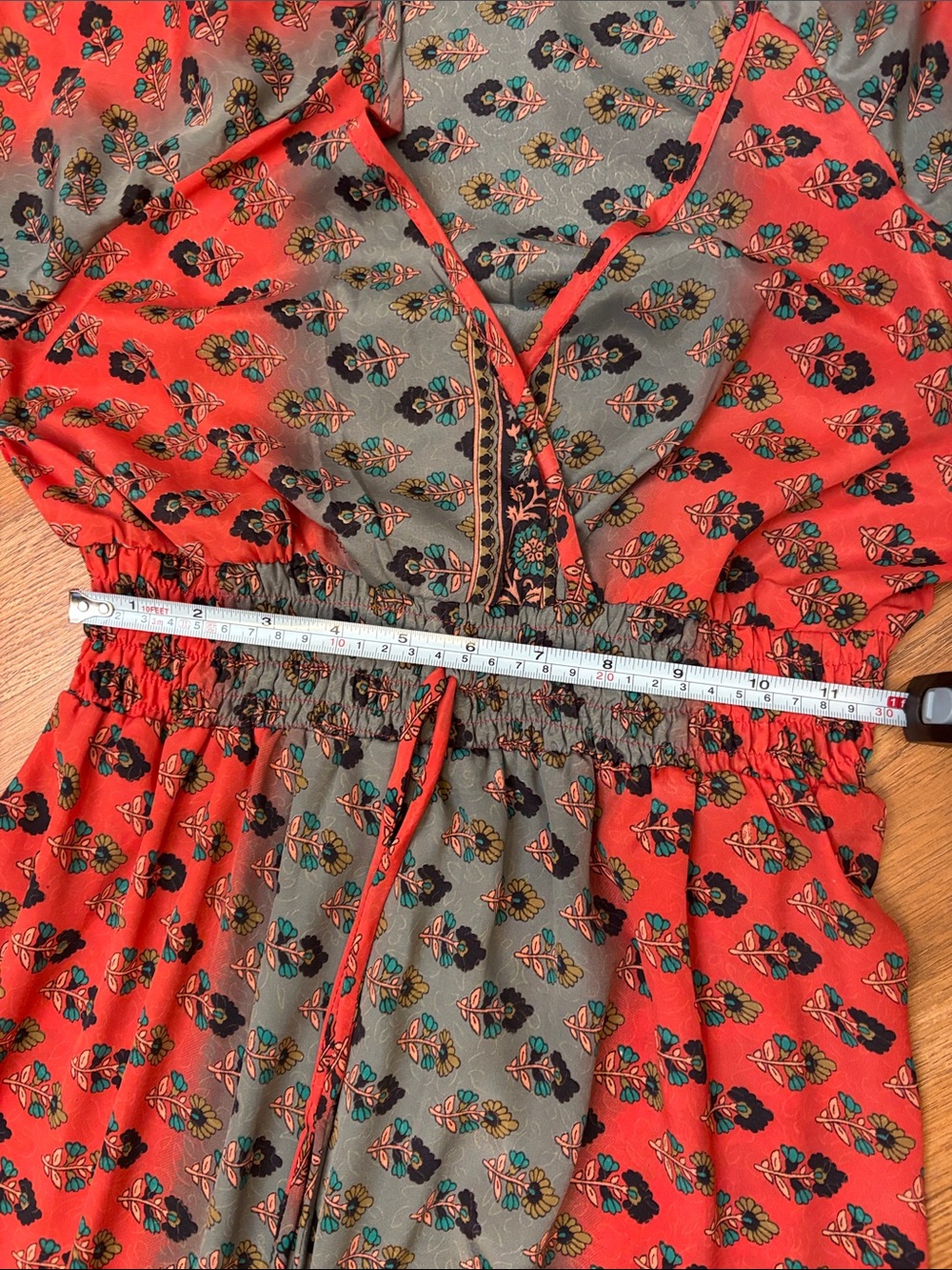 Beautiful coral pink and gray floral high-low tiered ruffle maxi dress. Size L. - Picture 10 of 15
